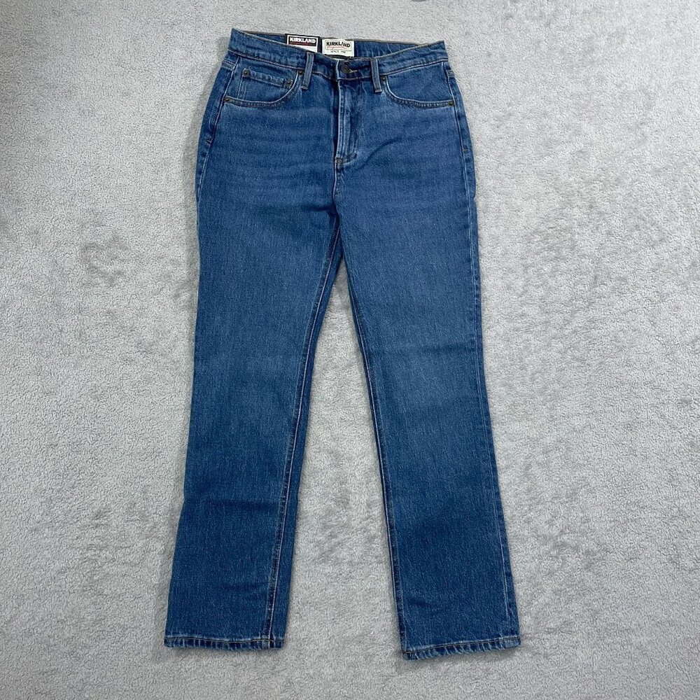 NEW Kirkland Signature Womens 2 High-Rise Straight Fit Jeans 99% Cottone Blue